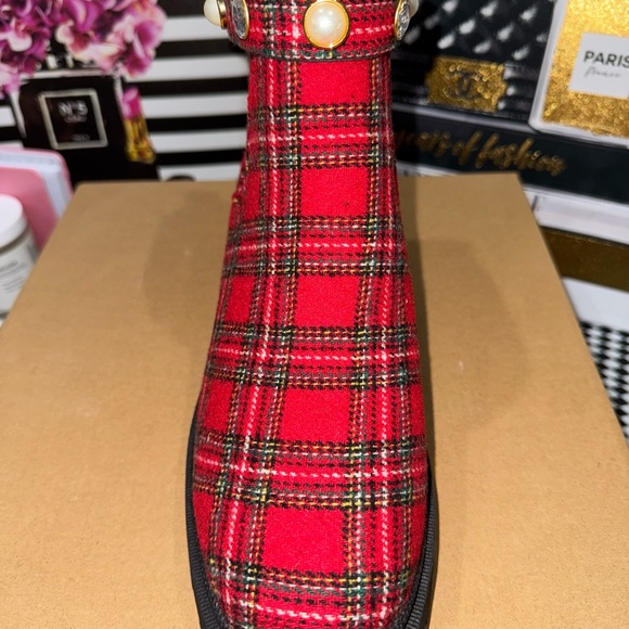 Sugar Red Plaid Stone Pearl Boots - Picture 3 of 10